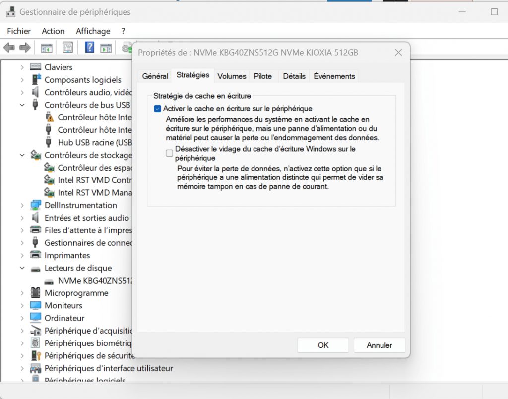 cache en écriture disque dur windows