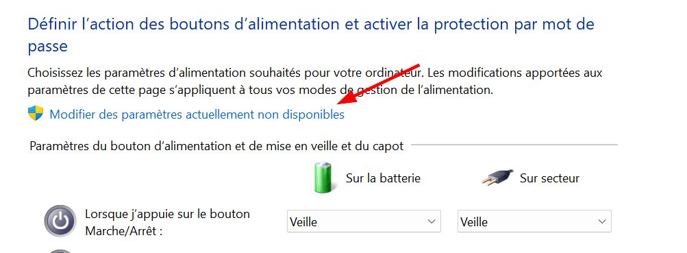 paramètres des boutons d'alimentation windows 11