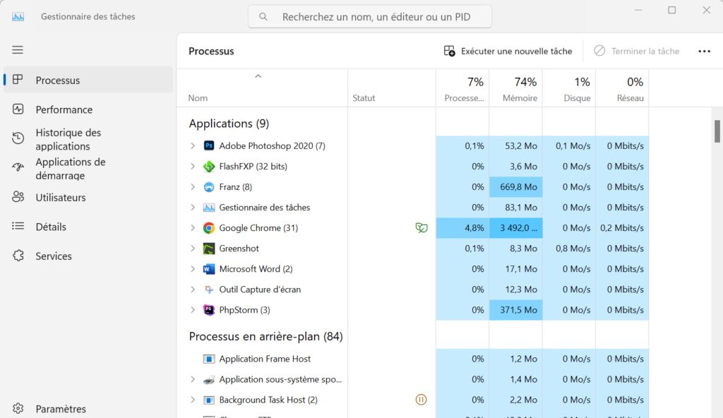 Gestionnaire de tâches Windows 11