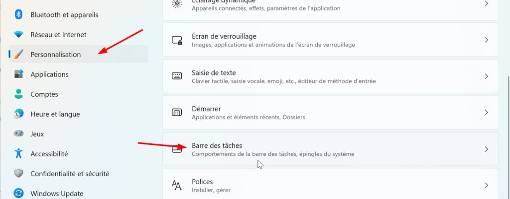 menu barre des tâches windows 11
