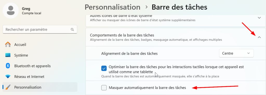 option masquer automatiquement la barre des tâches windows 11
