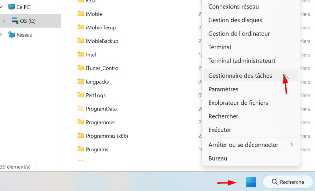 ouvrir le gestionnaire de tâches windows