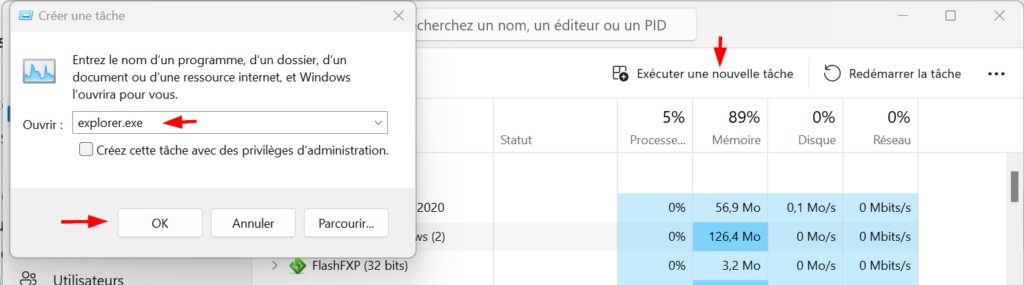 relancer explorateur windows 11