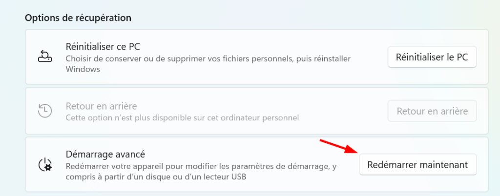 activer le démarrage avancé windows 11