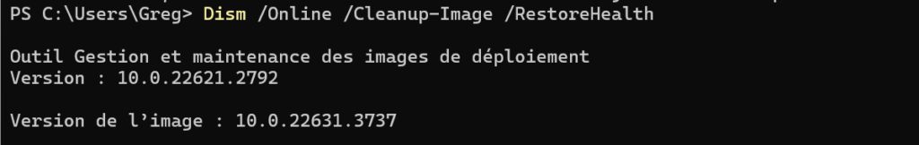 réparation de l'image système via DISM