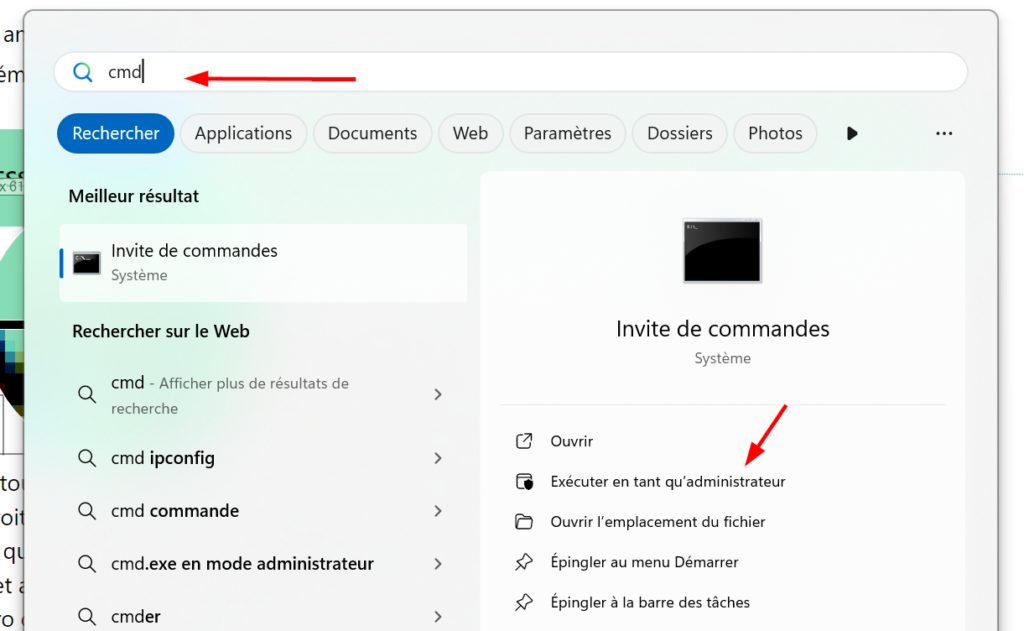 lancer l'invite de commande (cmd) sous Windows 11
