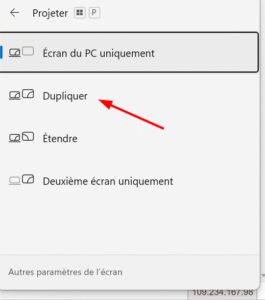 menu windows p pour projeter l'écran de l'ordinateur sur une télévision