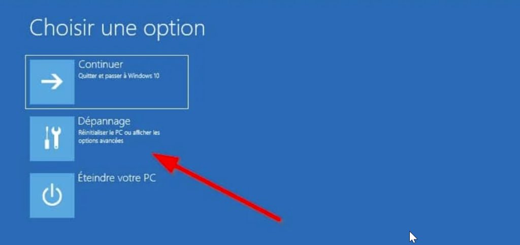 Menu de récupération Windows