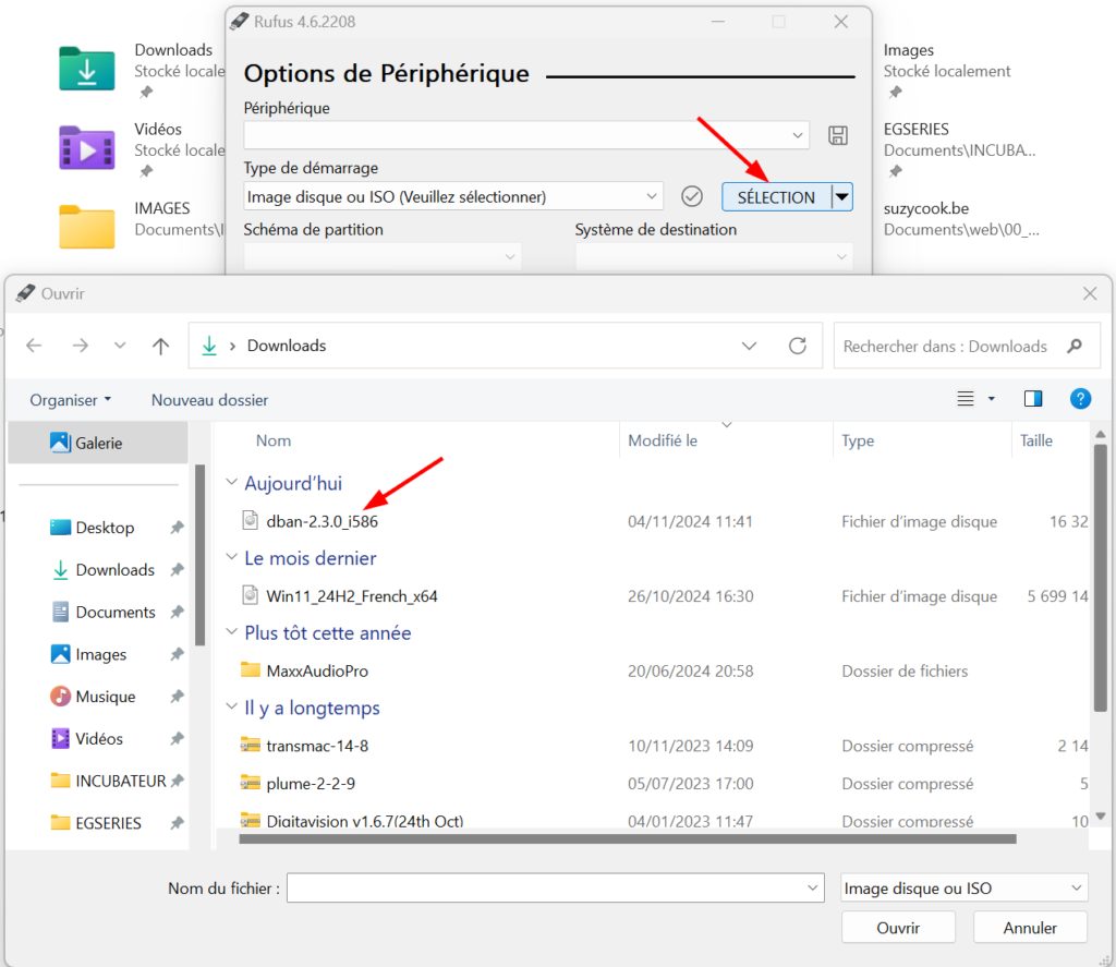 sélection de DBAN dans RUFUS pour créer une clé bootable DBAN
