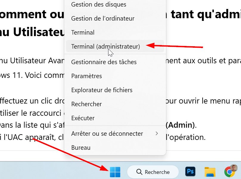 ouvrir le terminal en administrateur sous windows 11