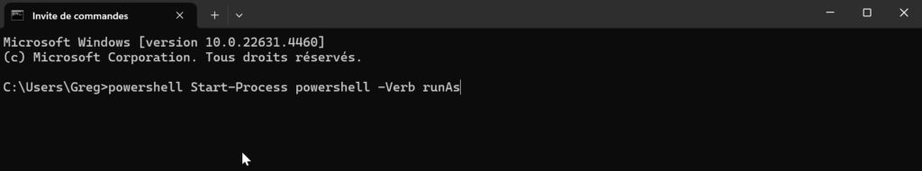 ouvrir powershell en administrateur depuis l'invite de commande