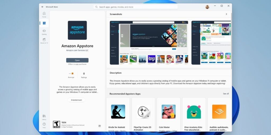 amazon appstore sur windows 11 pour émuler androïd