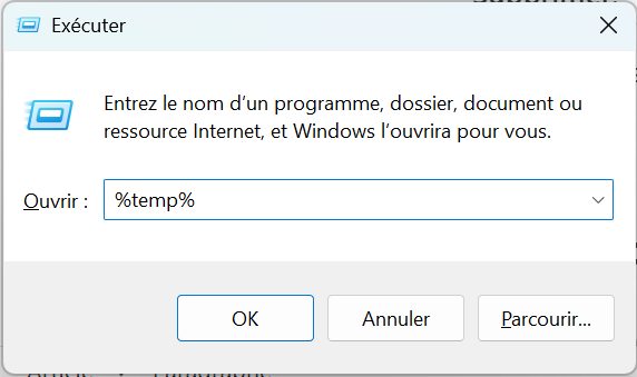 ouvrir le fichier temporaire de windows 11