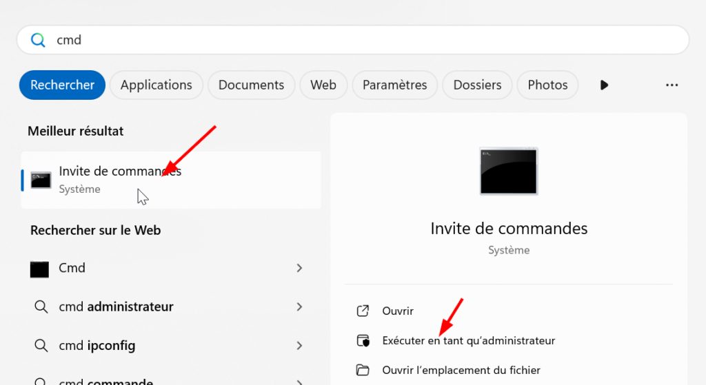 ouvrir l'invite de commande (cmd) en tant qu'administrateur sous windows 11