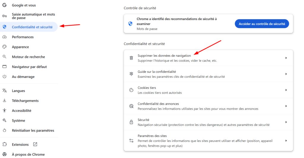 supprimer les données de navigation chrome dans windows 11