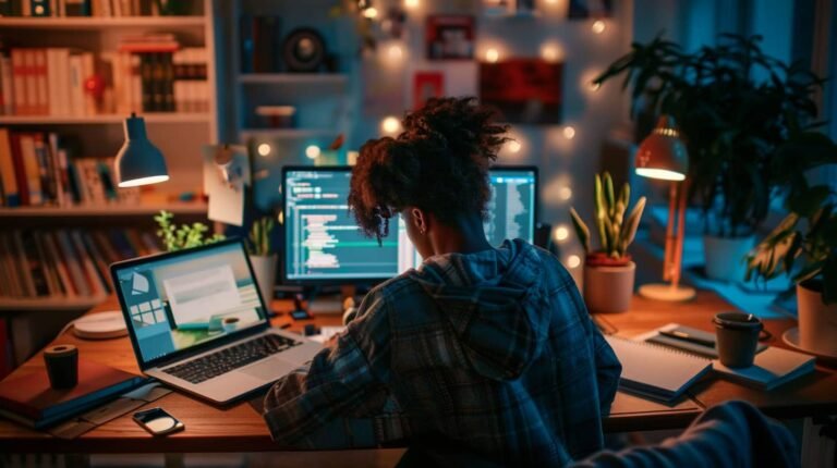 un geek sur son ordinateur qui pianote sur son clavier pour trouver son numéro de série