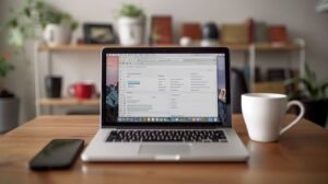 un pc portable sur un bureau avec une fenêtre ouverte sur les paramètres gmail
