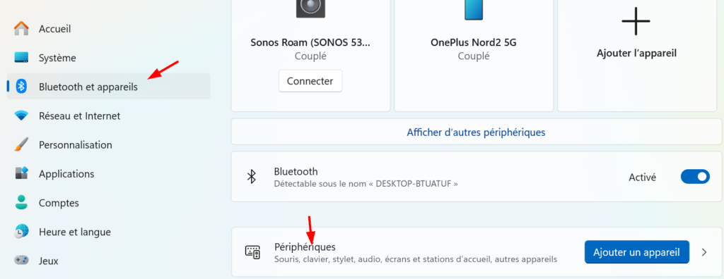 Que faire si votre souris ne fonctionne pas ? 1 le panneau de configuration windows affichant la section bluetooth et appareils.