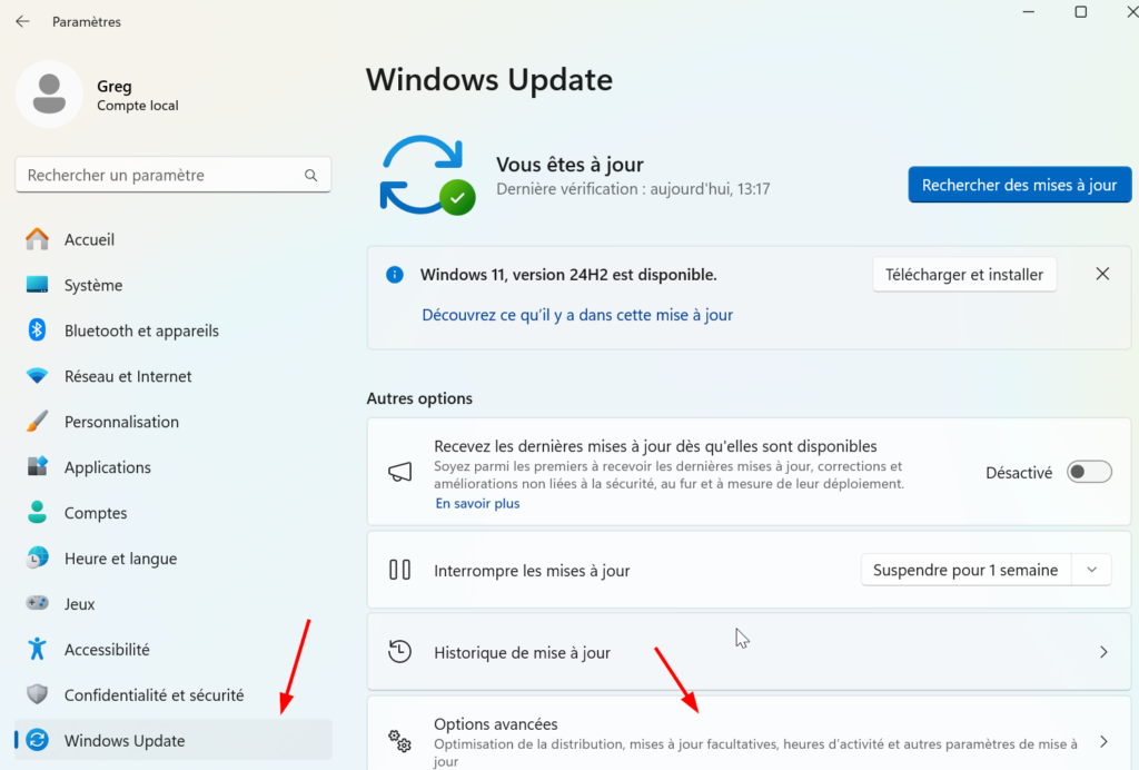4 façons d'empêcher le redémarrage forcé de Windows Update 1 menu options avancées de windows update sous windows 11