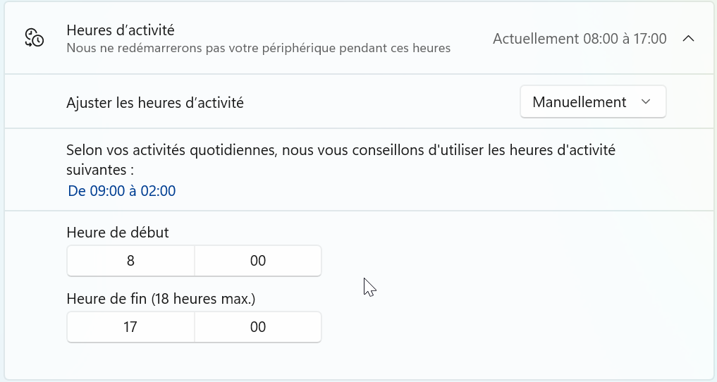 4 façons d'empêcher le redémarrage forcé de Windows Update 2 définir des heures d'activités pour windows update