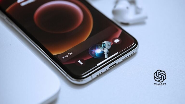 un robot chatgpt qui appuye sur le bouton SIRI de l'iphone