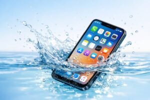 un iphone qui tombe dans de l'eau
